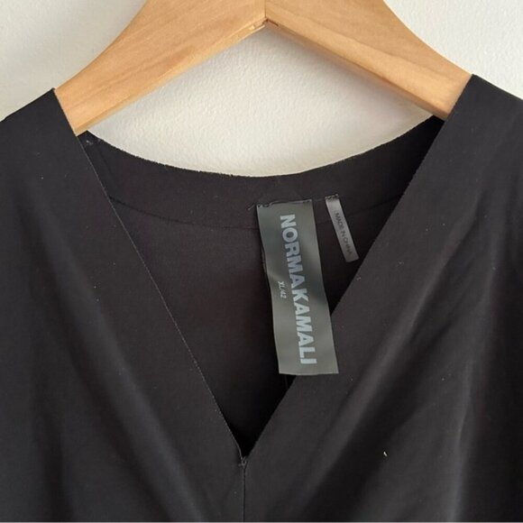 Norma Kamali Black V-Neck Slinky Long Sleeve Black Top sz XL - Picture 5 of 6